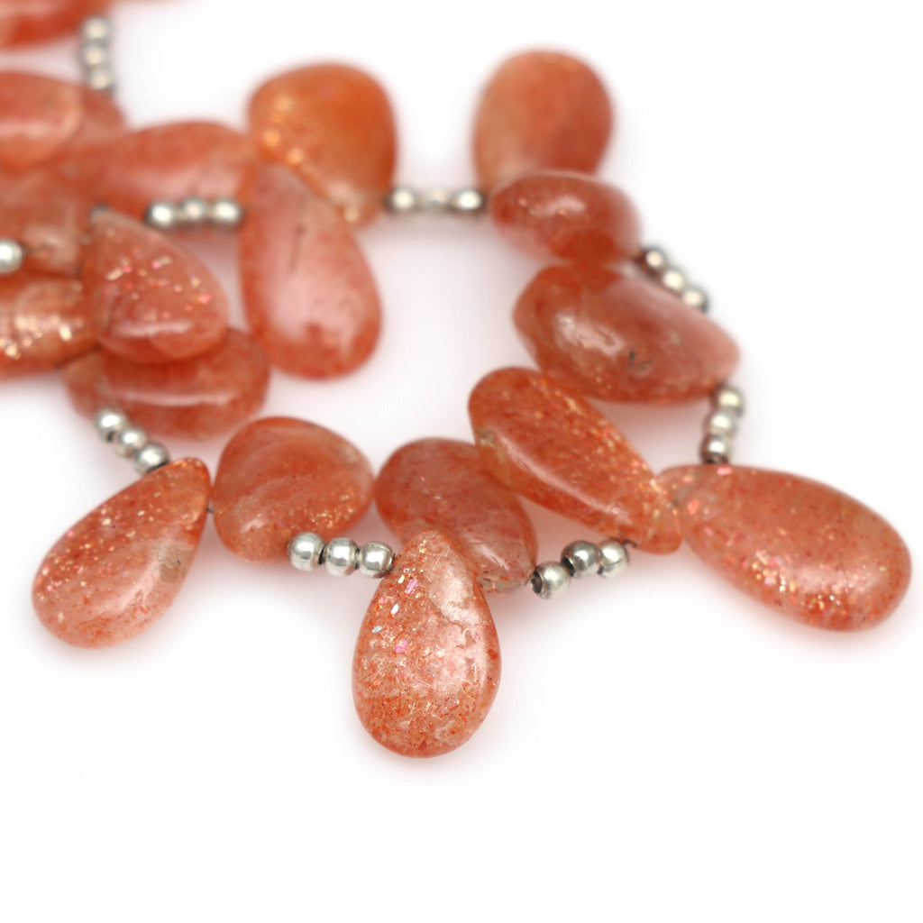 Rare Natural Sunstone Smooth Pears Beads, Sunstone Smooth, 8x6 mm to 16x9 mm- Sunstone Pears-Gem Quality, 8 Inch, Price Per Strand - National Facets, Gemstone Manufacturer, Natural Gemstones, Gemstone Beads
