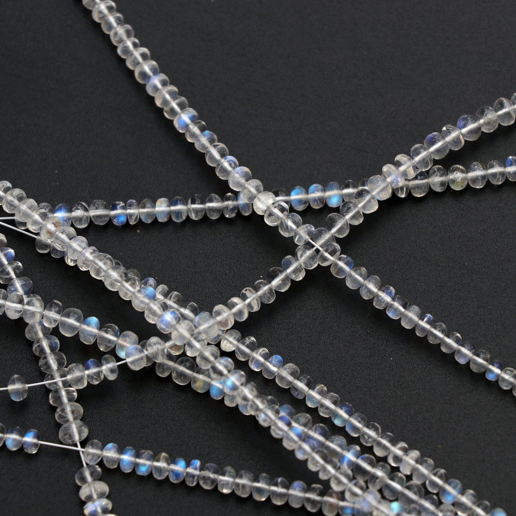 Natural Rainbow Moonstone Smooth Roundel Beads, 3 mm to 5 mm, Rainbow Beads, Moonstone Strand, 8 Inch/16 inch Full Strand, per strand price - National Facets, Gemstone Manufacturer, Natural Gemstones, Gemstone Beads