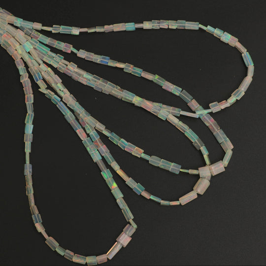 Natural Ethiopian Opal Smooth Rectangle Beads | 3x3.5 mm to 4x8 mm | Opal Jewelry Making Beads | 18 Inches Full Strand | Price Per Strand