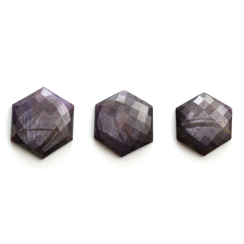 Purple Sapphire Faceted (Rose Cut ) Hexagon Gemstone, Sapphire Loose Gemstone, 15x15 mm to 17x17 mm, Gemstone, 3 Piece - National Facets, Gemstone Manufacturer, Natural Gemstones, Gemstone Beads