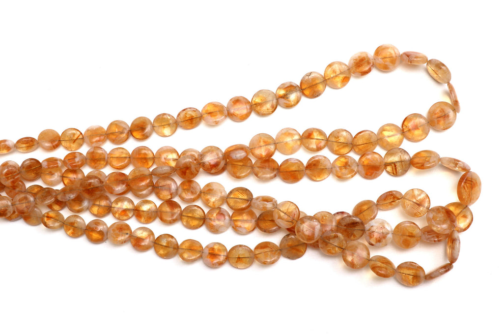 Citrine Smooth Coin Beads, bi color citrine, 9 mm to 14.5 mm - Citrine Coin Gemstone , 8 Inch/16 Inch/18 Inch, Price Per Strand - National Facets, Gemstone Manufacturer, Natural Gemstones, Gemstone Beads