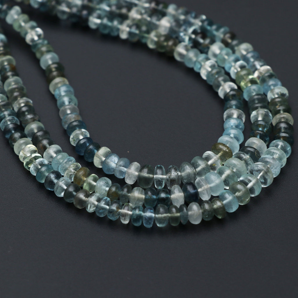 Natural Aquamarine Smooth Rondelle Beads | 4 mm to 6 mm | Aquamarine Gemstone | Aquamarine Rondelle Beads | 18 Inch Strand - National Facets, Gemstone Manufacturer, Natural Gemstones, Gemstone Beads