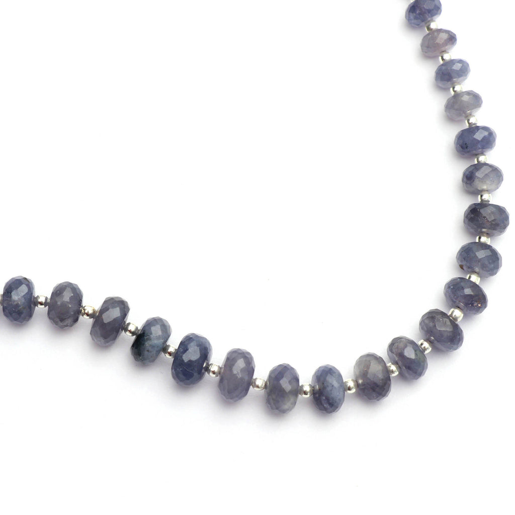 Iolite Sunstone Roundel Faceted Beads With Metal Spacer Ball - 7.5mm to 9mm - Gem Quality, 8 Inch/20 Cm Full Strand ,Price Per Strand - National Facets, Gemstone Manufacturer, Natural Gemstones, Gemstone Beads