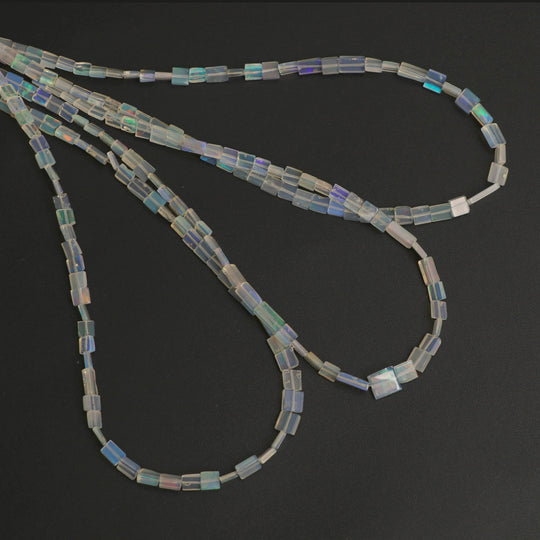 Natural Ethiopian Opal Smooth Rectangle Beads | 3x4 mm to 4x8 mm | Opal Jewelry Making Beads | 18 Inches Full Strand | Price Per Strand