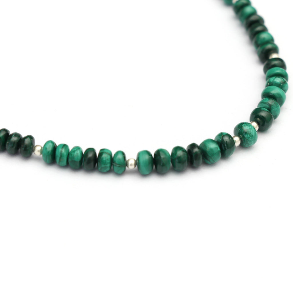Natural Malachite Smooth Beads, Malachite Roundel, 4 mm to 5 mm- Malachite - Gem Quality , 8 Inch Cm Full Strand, Price Per Strand - National Facets, Gemstone Manufacturer, Natural Gemstones, Gemstone Beads