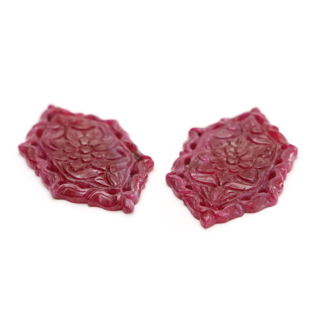 Natural Ruby Carving Hexagon Shaped Loose Gemstone - 27x50 mm - Ruby Hexagon, Ruby Carving Loose Gemstone, Pair (2 Pieces) - National Facets, Gemstone Manufacturer, Natural Gemstones, Gemstone Beads