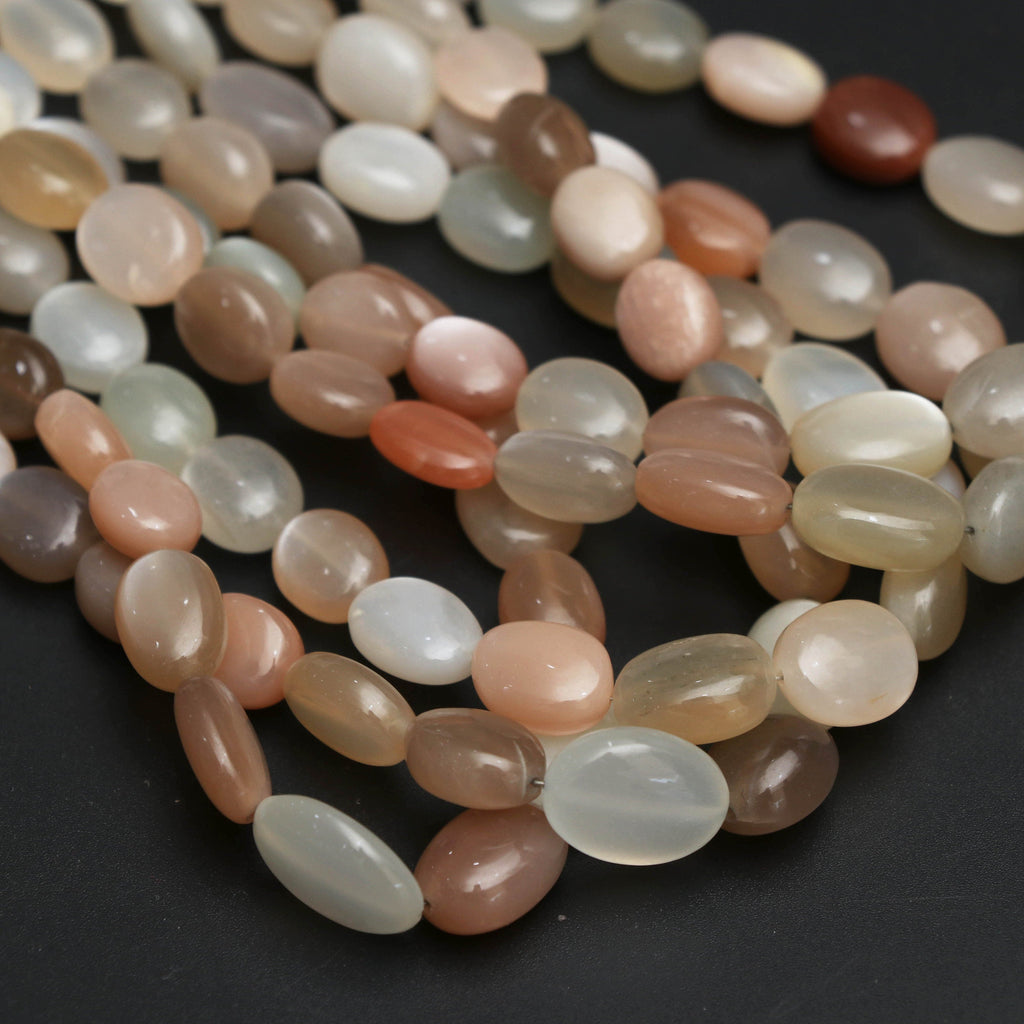 Multi Moonstone Smooth Oval Beads - 6x7 mm to 11x14 mm -Multi Moonstone Gemstone- Gem Quality , 8 Inch/18 Inch Full Strand, Price Per Strand - National Facets, Gemstone Manufacturer, Natural Gemstones, Gemstone Beads