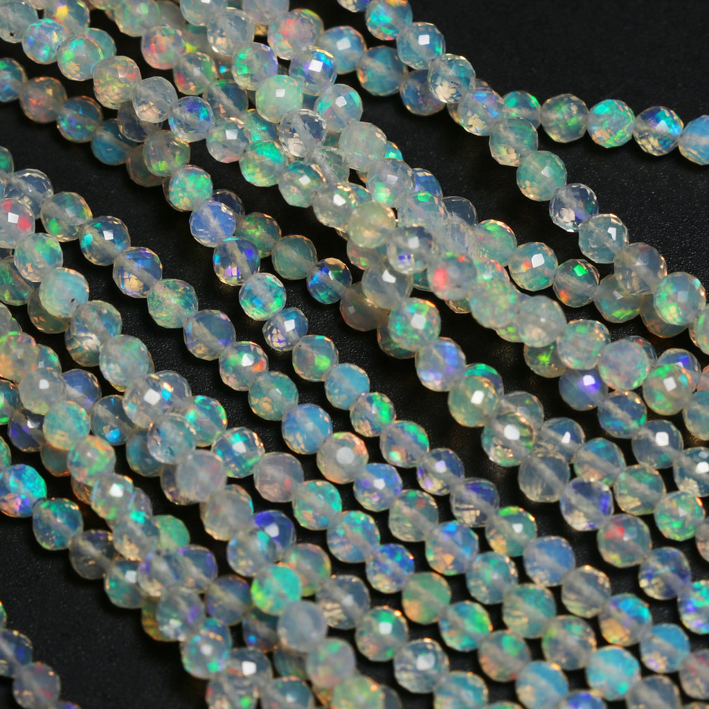 Natural Ethiopian Opal Faceted Round Balls Beads - 3.5mm To 4mm , Ethiopian Opal , 8 Inches / 18 Inches Full Strand, Price Per Strand - National Facets, Gemstone Manufacturer, Natural Gemstones, Gemstone Beads