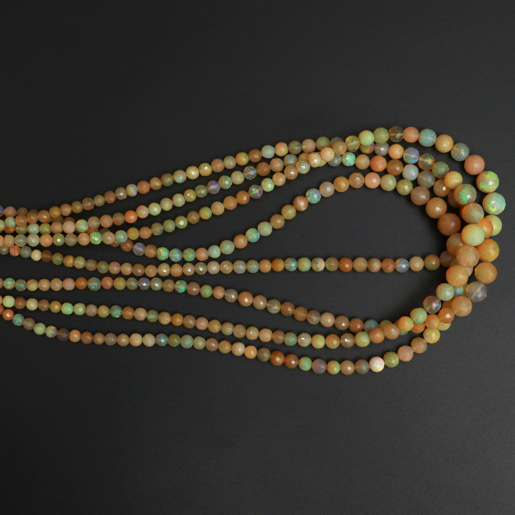 Ethiopian Opal Faceted Round Balls Beads | 4 mm to 8 mm | Ethiopian Opal | Gem Quality | 8 Inch/ 18 Inch Full Strand | Price Per Strand - National Facets, Gemstone Manufacturer, Natural Gemstones, Gemstone Beads