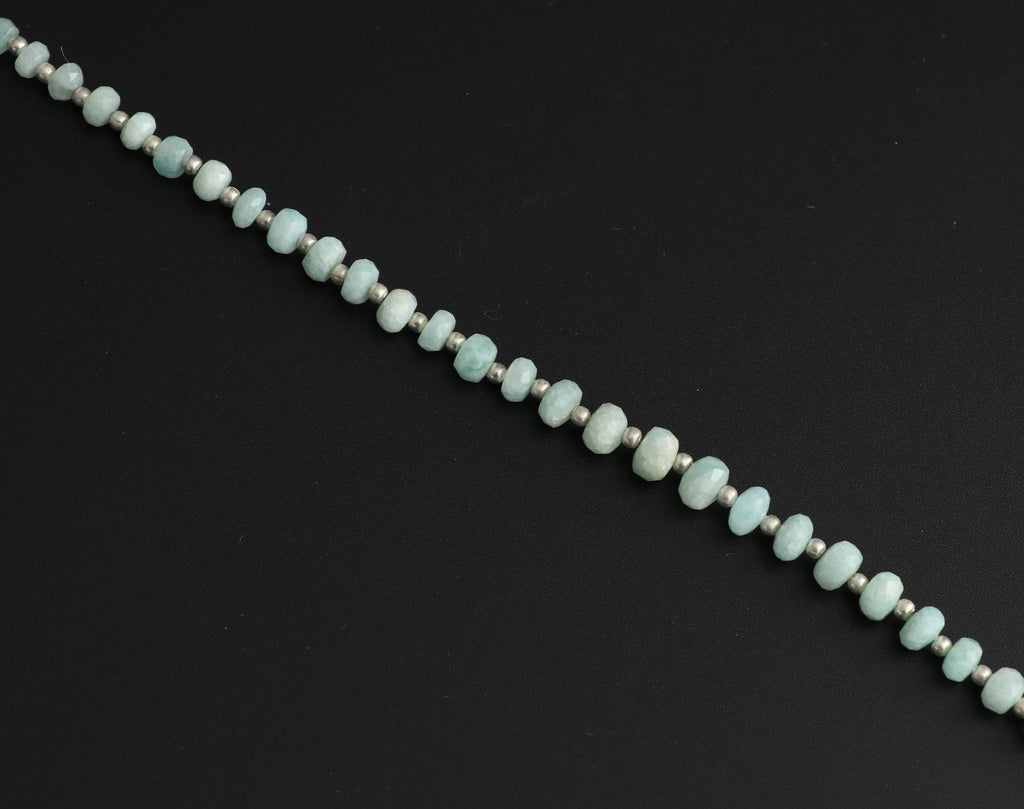 Amazonite Faceted Roundel Beads With Metal Spacer Balls - 4mm to 6.5mm - Amazonite Beads - Gem Quality , 8 Inch Strand, Price Per Strand - National Facets, Gemstone Manufacturer, Natural Gemstones, Gemstone Beads