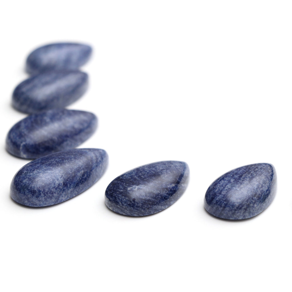 AAA Quality Natural Denim Quartz Smooth Pear Cabochon Gemstone | 15x25 mm to 17x35 mm | Gemstone Cabochon | Set of 7 Pieces - National Facets, Gemstone Manufacturer, Natural Gemstones, Gemstone Beads