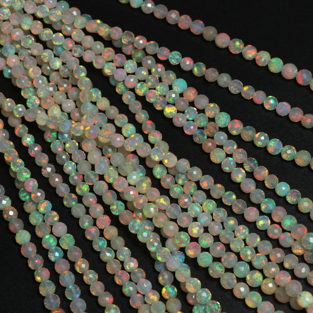 Natural Ethiopian Opal Faceted Round Balls Beads - 4.5mm To 6.5mm , Golden Base Opal , 8 Inches / 18 Inches Full Strand, Price Per Strand - National Facets, Gemstone Manufacturer, Natural Gemstones, Gemstone Beads