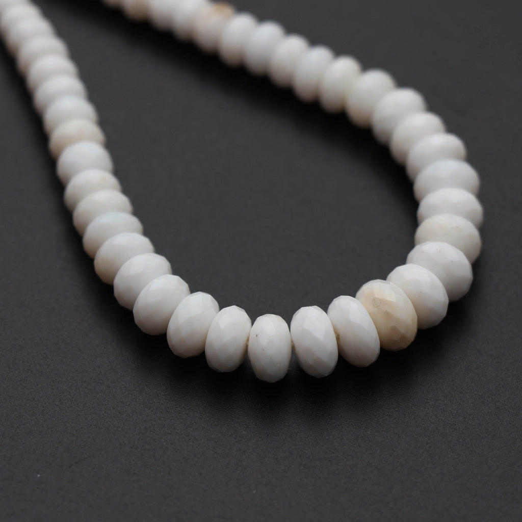 White Opal Faceted Roundel Beads, Opal Beads - 5 mm to 8.5 mm -White Opal Faceted - Gem Quality, 8 Inch/ 20 Cm Full Strand, Price Per Strand - National Facets, Gemstone Manufacturer, Natural Gemstones, Gemstone Beads