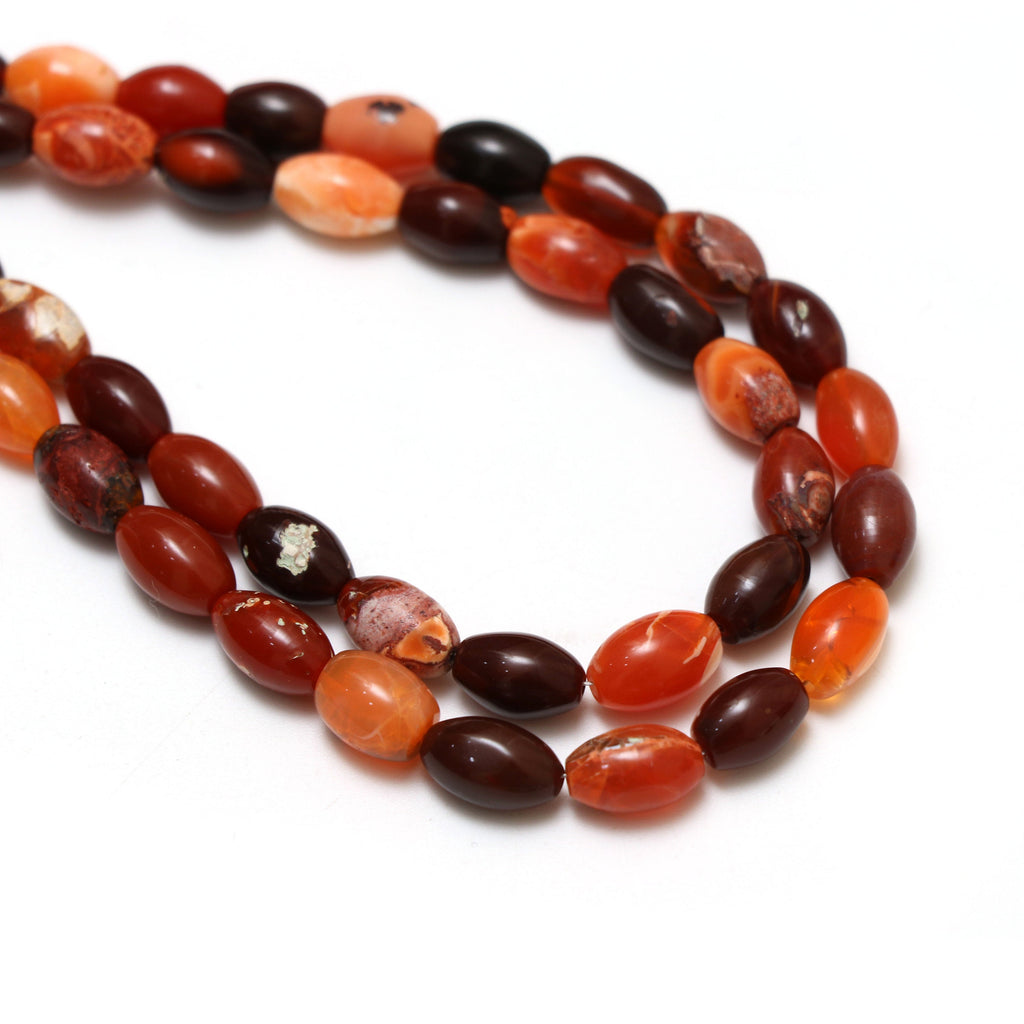 Natural Mexican Fire Opal Shaded Smooth Barrel Beads | 6x9.5 mm to 7x11 mm | 8 Inch/ 17 Inch Full strand | Price Per Strand - National Facets, Gemstone Manufacturer, Natural Gemstones, Gemstone Beads