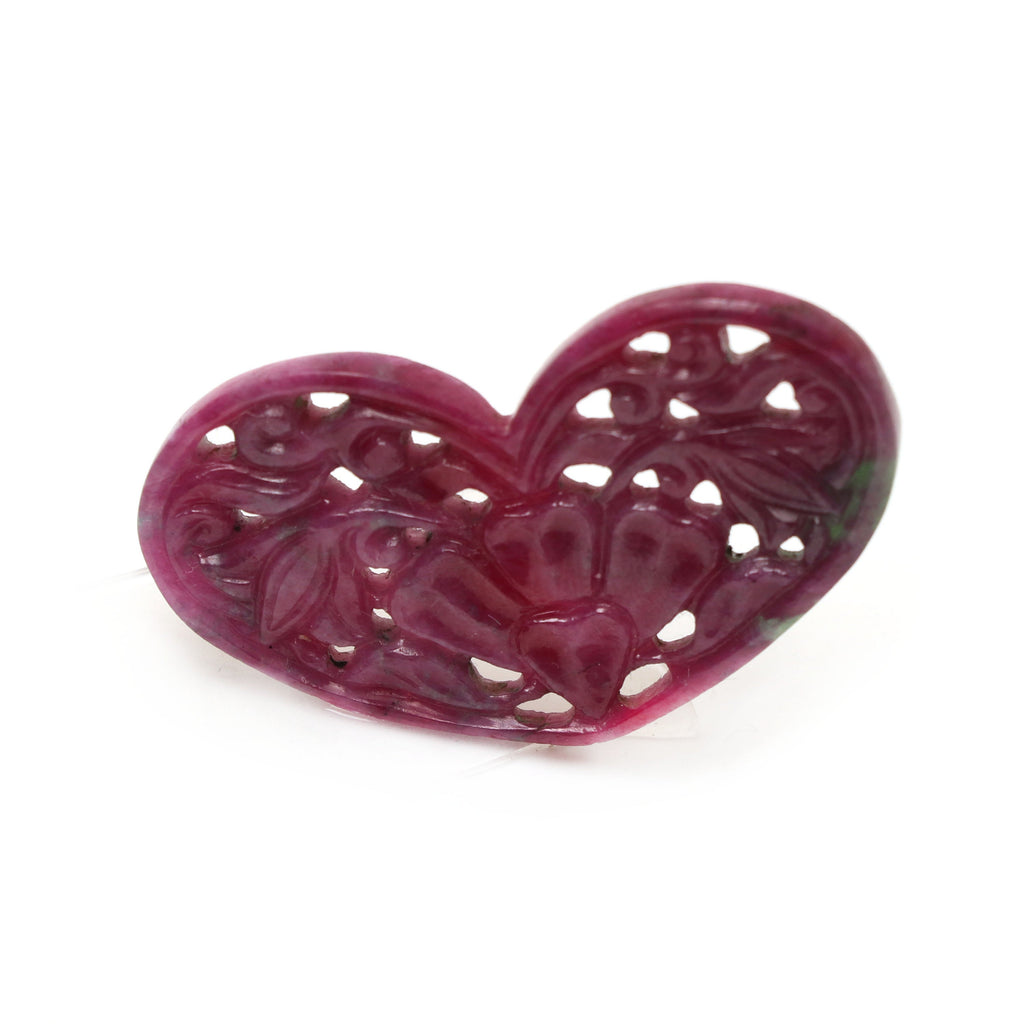 Natural Ruby Carving Heart Loose Gemstone - 24x41 mm - Ruby Heart, Ruby Carving Loose Gemstone, 1 Piece - National Facets, Gemstone Manufacturer, Natural Gemstones, Gemstone Beads
