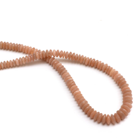 Natural Peach Moonstone Smooth Saucer Beads | Moonstone Smooth Necklace | 5.5 mm to 10 mm | 18 Inch, Price Per Strand