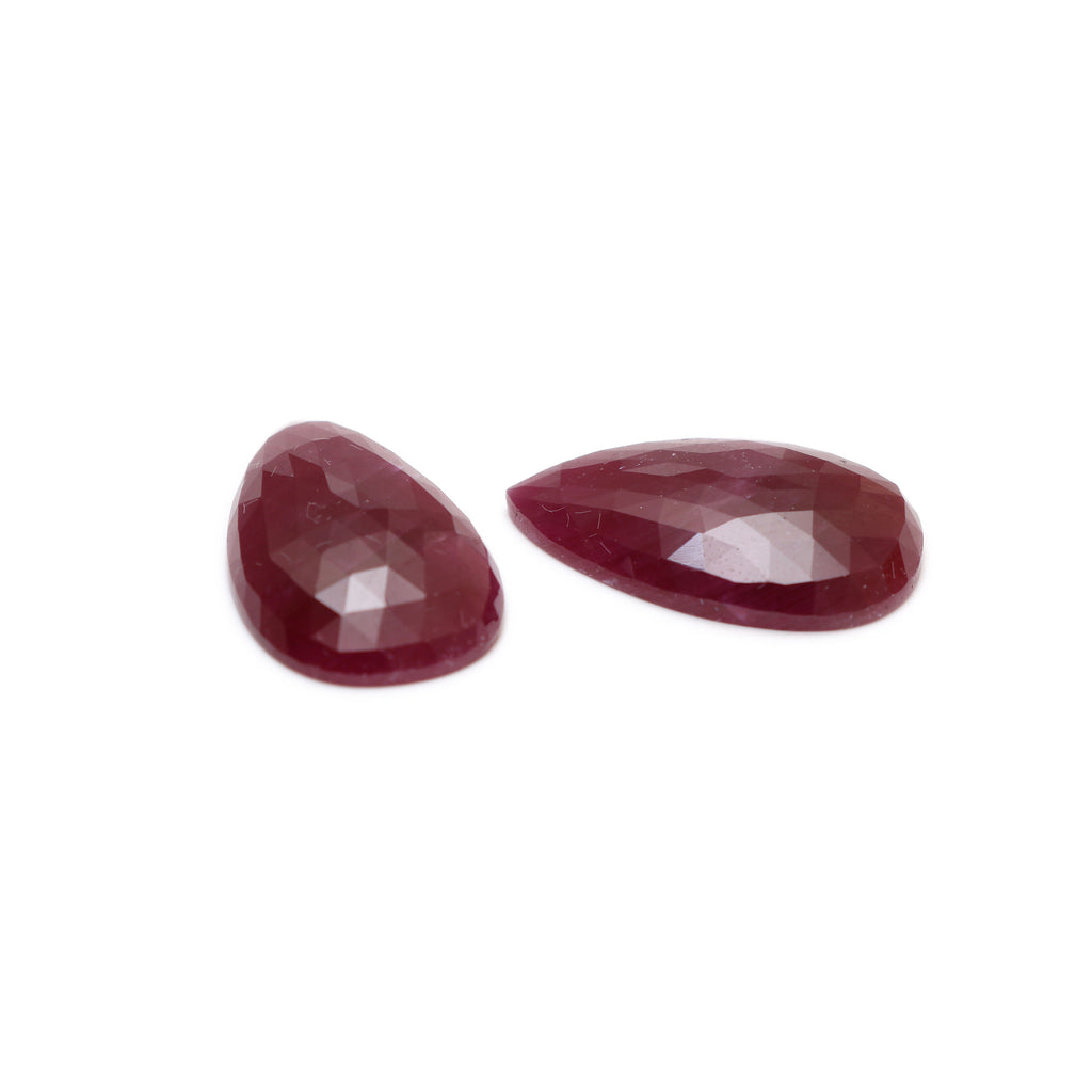 Natural Ruby Faceted Pear Shaped Rosecut Loose Gemstone, 24x15x5 mm, Rose cut Gemstone, Pair ( 2 Pieces ) - National Facets, Gemstone Manufacturer, Natural Gemstones, Gemstone Beads