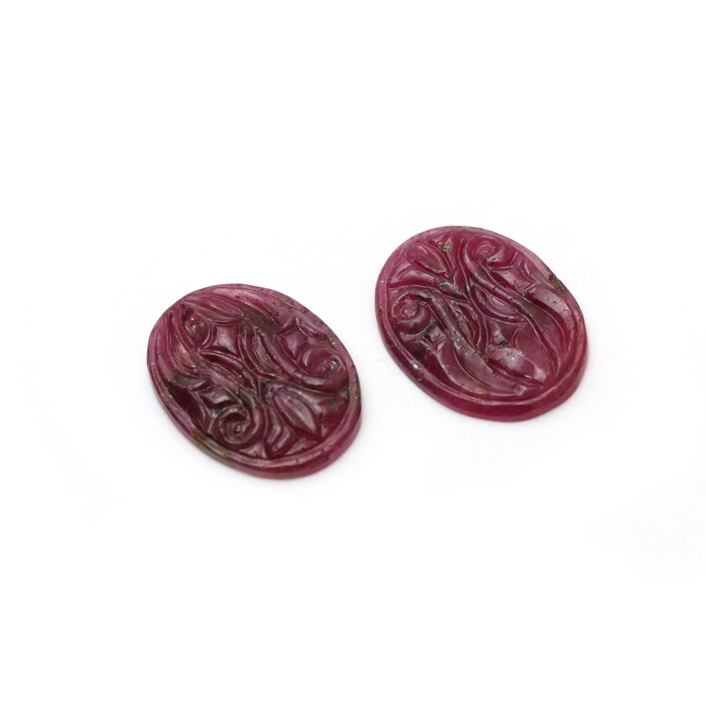 Natural Ruby Carving Oval Shaped Loose Gemstone - 19x14x2 mm - Ruby Oval, Ruby Carving Loose Gemstone, Pair (2 Pieces) - National Facets, Gemstone Manufacturer, Natural Gemstones, Gemstone Beads