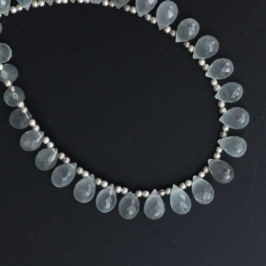 Aquamarine Faceted Drops Beads - 6x9 mm to 6x10 mm - Aquamarine Drops Briollete - Gem Quality , 20 Cm Full Strand, Price Per Strand - National Facets, Gemstone Manufacturer, Natural Gemstones, Gemstone Beads