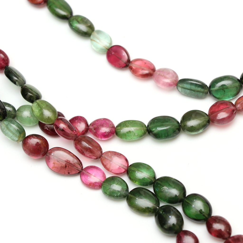 Natural Multi Tourmaline Smooth Tumble Beads | Unique Tourmaline | 7.5x9 mm to 9.5x13.5 mm | 8 Inch/ 18 Inch Full Strand | Price Per Strand - National Facets, Gemstone Manufacturer, Natural Gemstones, Gemstone Beads