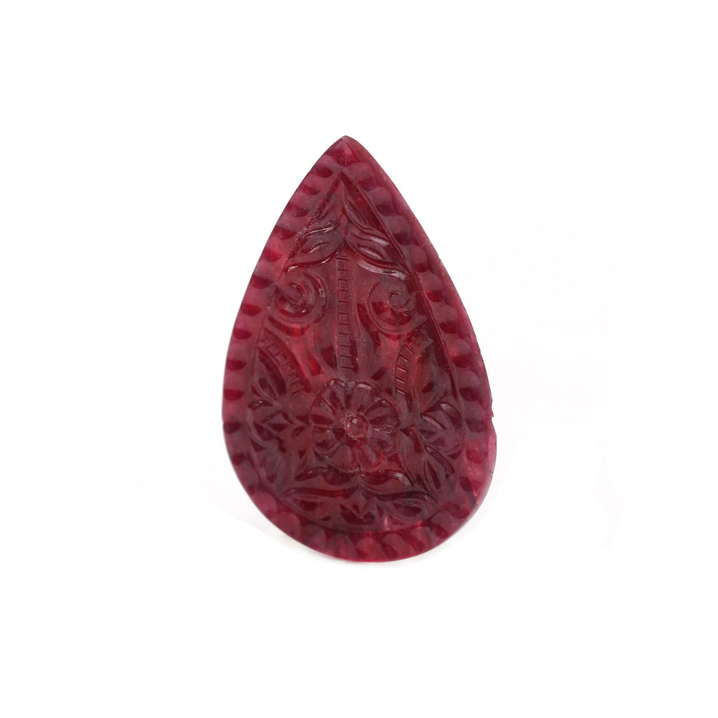 Natural Ruby Carving Pear Shaped Loose Gemstone - 46x31x2 mm - Ruby Pear, Ruby Carving Loose Gemstone, Pair (2 Pieces) - National Facets, Gemstone Manufacturer, Natural Gemstones, Gemstone Beads