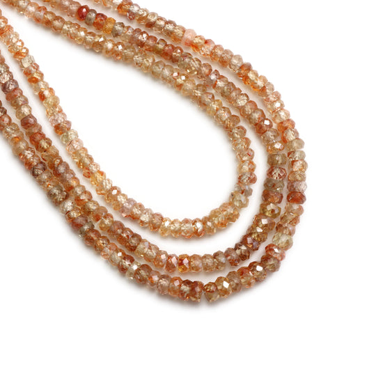Natural Golden Zircon Faceted Roundelle Beads | 3 mm to 5 mm | Zircon Jewelry Making Beads | 8 Inch/ 18 Inch Full Strand | Price Per Strand