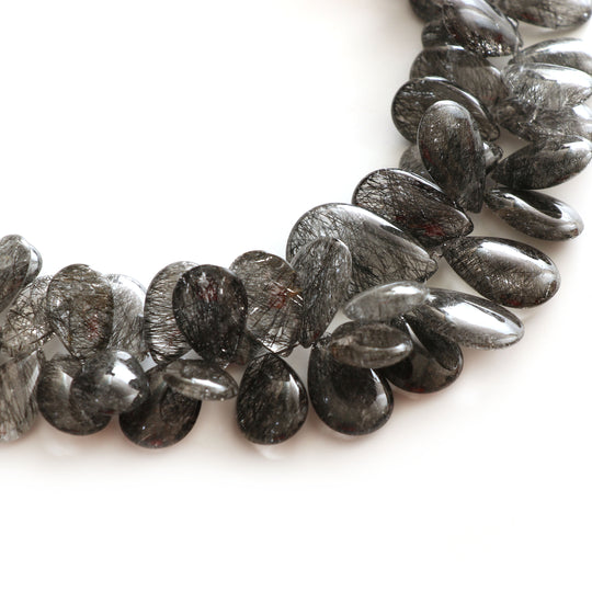 Natural Black Rutile Smooth Pear Beads | 18.5x12 mm to 27x19 mm | 8 Inch | Rutile Jewelry Making Beads | Price Per Strand