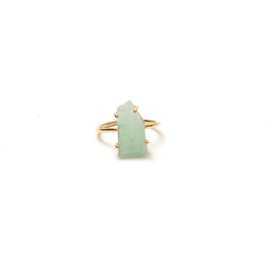 Mint Chrysoprase Rough Gemstone Prong Ring, 925 Sterling Silver Gold Plated ,Gift For Her, Set Of 5 Pieces - National Facets, Gemstone Manufacturer, Natural Gemstones, Gemstone Beads