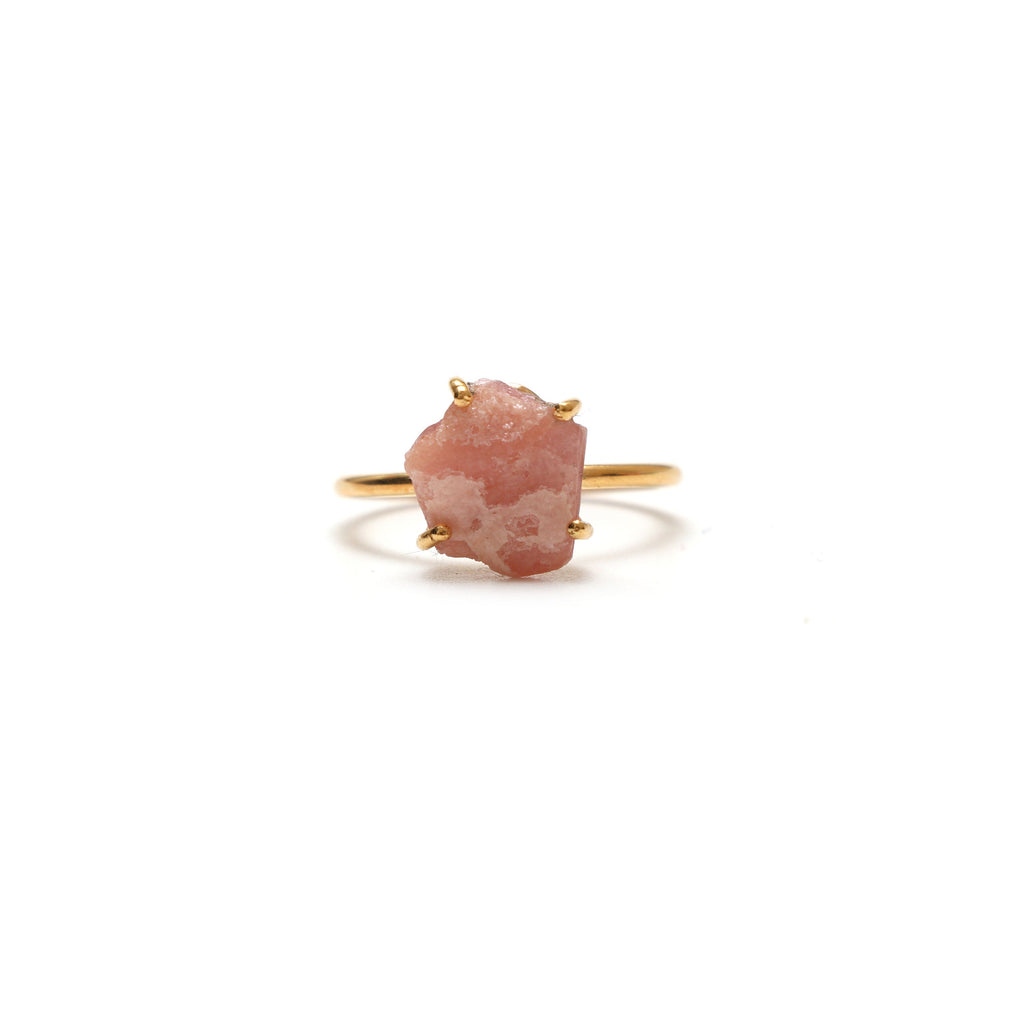 Rhodochrosite Rough Gemstone Prong Ring, 925 Sterling Silver Gold Plated ,Gift For Her, Set Of 5 Pieces - National Facets, Gemstone Manufacturer, Natural Gemstones, Gemstone Beads