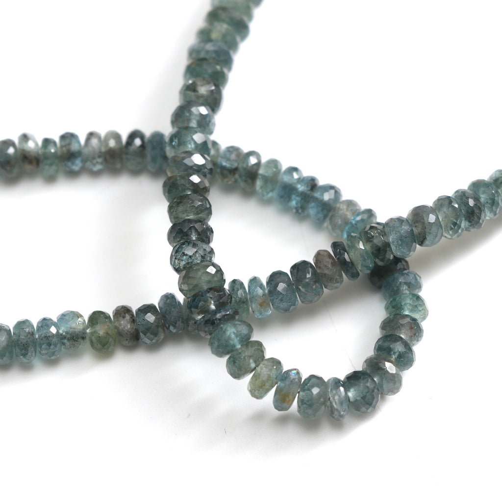 Natural Moss Aquamarine Faceted Roundel Beads, 5 mm to 7 mm - Moss Aquamarine Beads- Gem Quality,8 Inch/16 Inch/18 Inch, Price Per Strand - National Facets, Gemstone Manufacturer, Natural Gemstones, Gemstone Beads