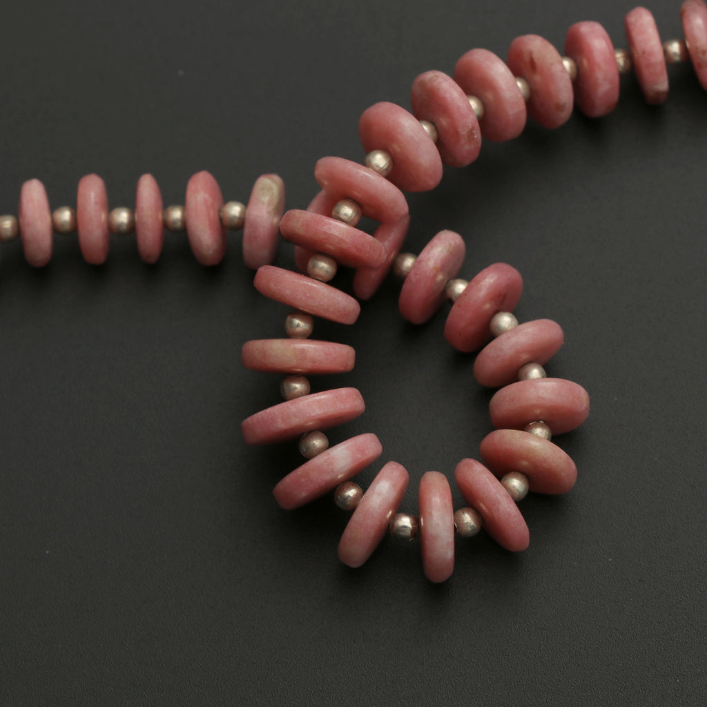 Natural Thulite Smooth Tyre Beads, Pink Thulite Beads- 5 mm to 10 mm - Thulite - Gem Quality , 8 Inch/ 20 Cm Full Strand, Price Per Strand - National Facets, Gemstone Manufacturer, Natural Gemstones, Gemstone Beads