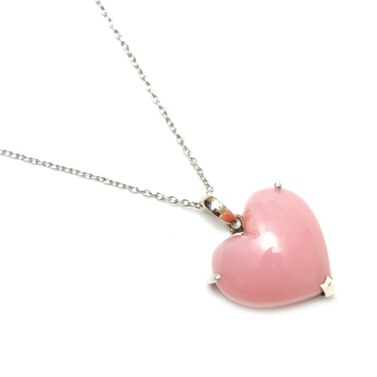 Pink Opal Smooth Heart Gemstone Prong Pendant | 925 Sterling Silver Plated | Gift For Mom | Price Per Pendant