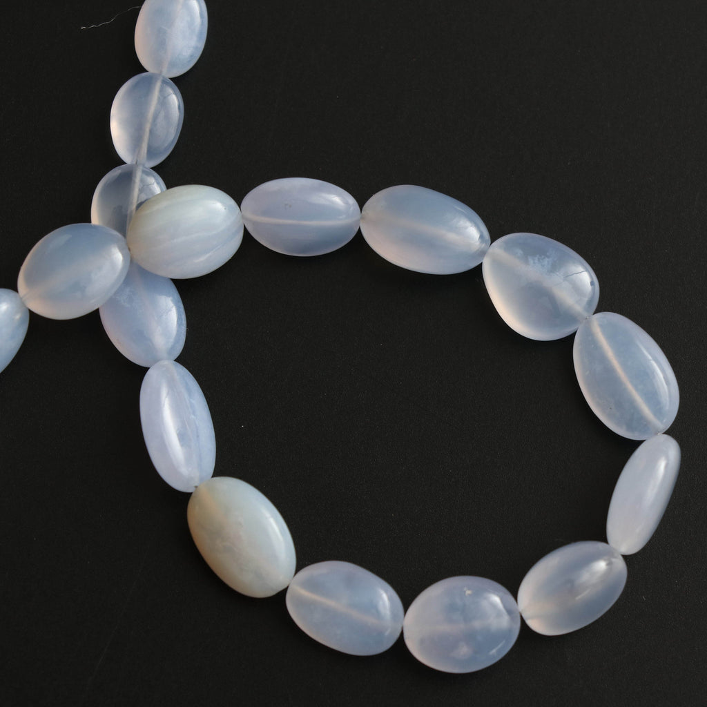 Blue Chalcedony Smooth Oval Beads - 7x10 mm to 9x12.5 mm - Blue Chalcedony - Gem Quality , 8 Inch/ 20 Cm Full Strand, Price Per Strand - National Facets, Gemstone Manufacturer, Natural Gemstones, Gemstone Beads