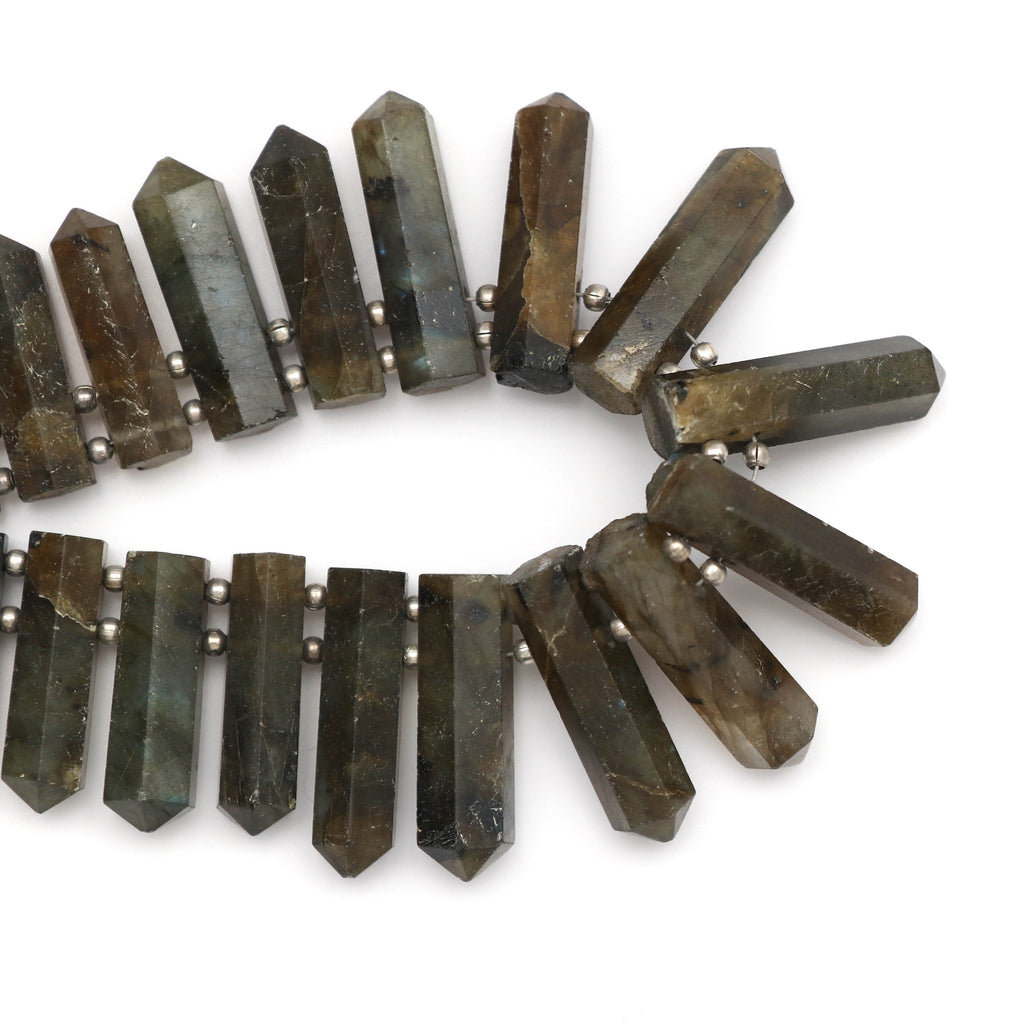 Labradorite Faceted Bullet Side Drilled Beads,20x5 MM to 26x6 MM, Natural Labradorite Bullet Graduated, 8 Inch - National Facets, Gemstone Manufacturer, Natural Gemstones, Gemstone Beads