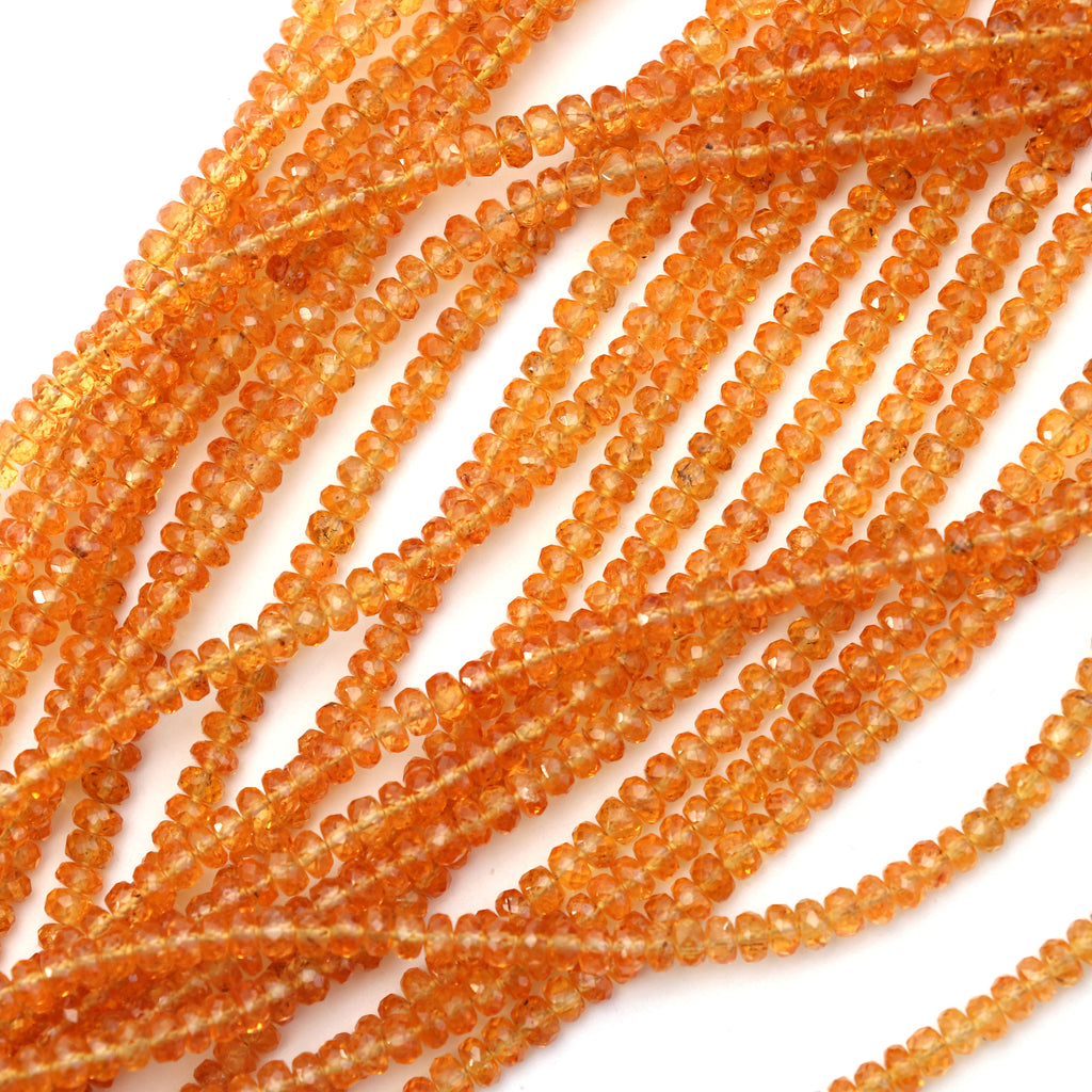 Spessartite Faceted Roundel Beads- 3.5mm to 5mm - Spessartite Roundel Beads - Gem Quality , 8 Inch/16 Inch Full Strand, Price Per Strand - National Facets, Gemstone Manufacturer, Natural Gemstones, Gemstone Beads