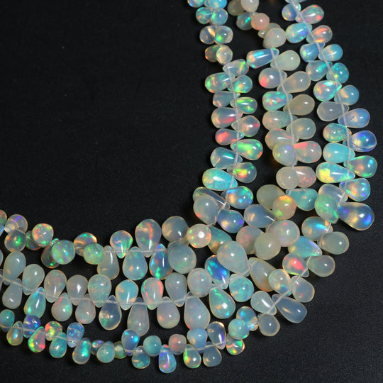 Natural Ethiopian Opal Smooth Drop Beads | 3.5x5 mm To 5x7.5 mm | Opal Jewelry Making Beads | 8 Inch Full Strand | Price Per Strand