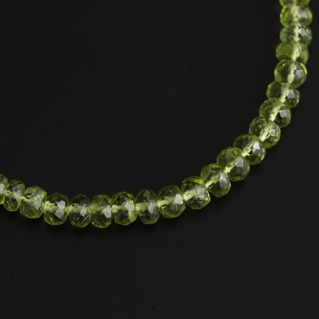 Peridot Faceted Roundel Beads - 4.5 mm to 5.5 mm - Peridot Gemstone- Gem Quality , 8 Inch/ 20 Cm Full Strand, Price Per Strand - National Facets, Gemstone Manufacturer, Natural Gemstones, Gemstone Beads