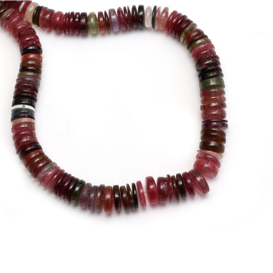 Natural Multi Tourmaline Smooth Tyre Beads | Unique Multi Tourmaline | 7.5 mm to 11 mm | 8 Inch/ 18 Inch Full Strand | Price Per Strand