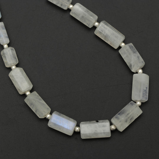 Natural Rainbow Moonstone Smooth Cylinder Beads - 6.5x10mm to 7x12mm - Rainbow Moonstone - Gem Quality, 8 Inch Full Strand, Price Per Strand