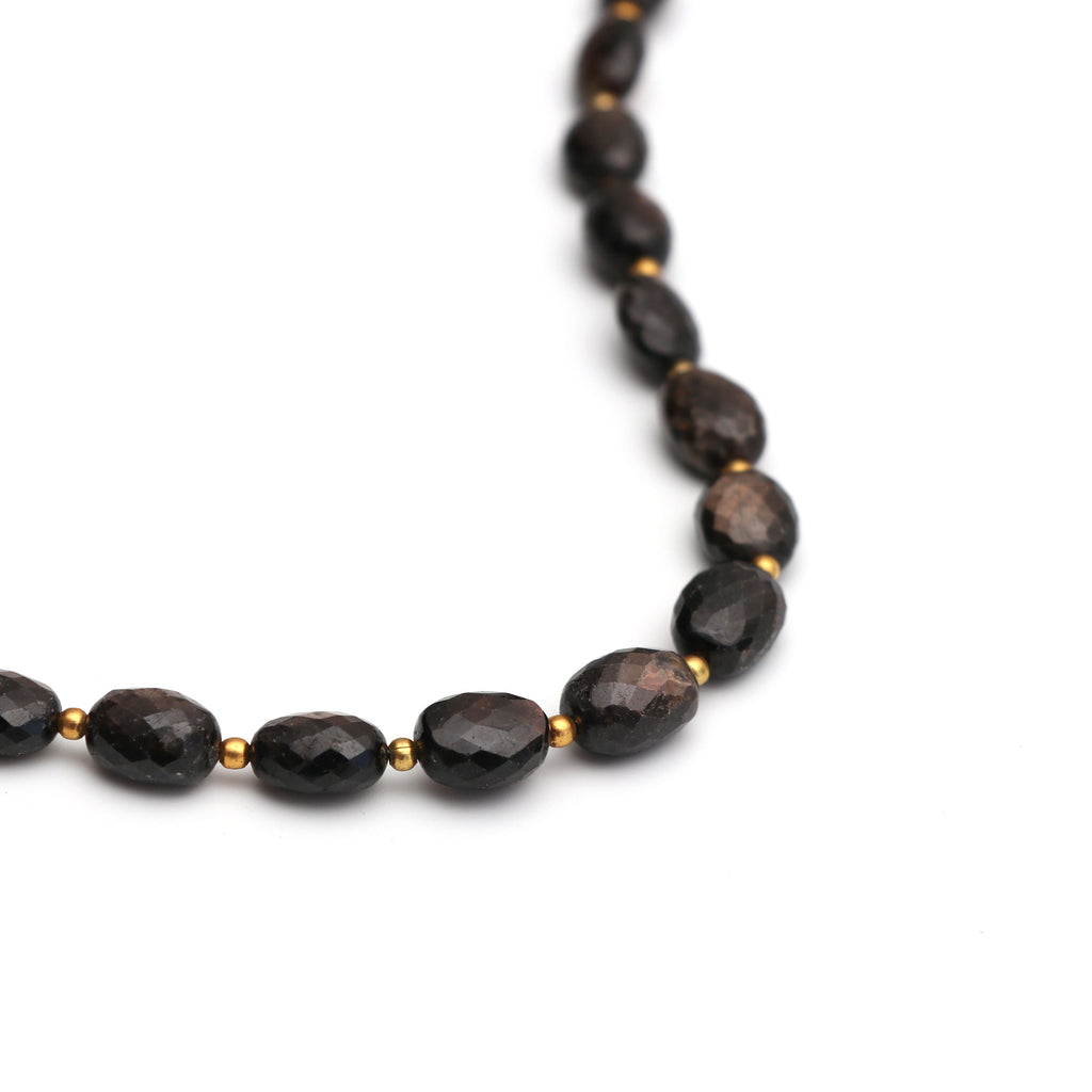 Golden Sheen Sapphire Faceted Oval Beads - 7x9 mm to 8x11 mm - Sheen Sapphire - Gem Quality , 20 Cm Full Strand, Price Per Strand - National Facets, Gemstone Manufacturer, Natural Gemstones, Gemstone Beads