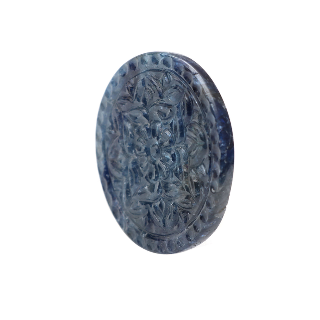 Natural Blue Sapphire Carving Round Loose Gemstone - 39x39 mm- Blue Sapphire Round, Blue Sapphire Carving Loose Gemstone, Pair (2 Pieces) - National Facets, Gemstone Manufacturer, Natural Gemstones, Gemstone Beads