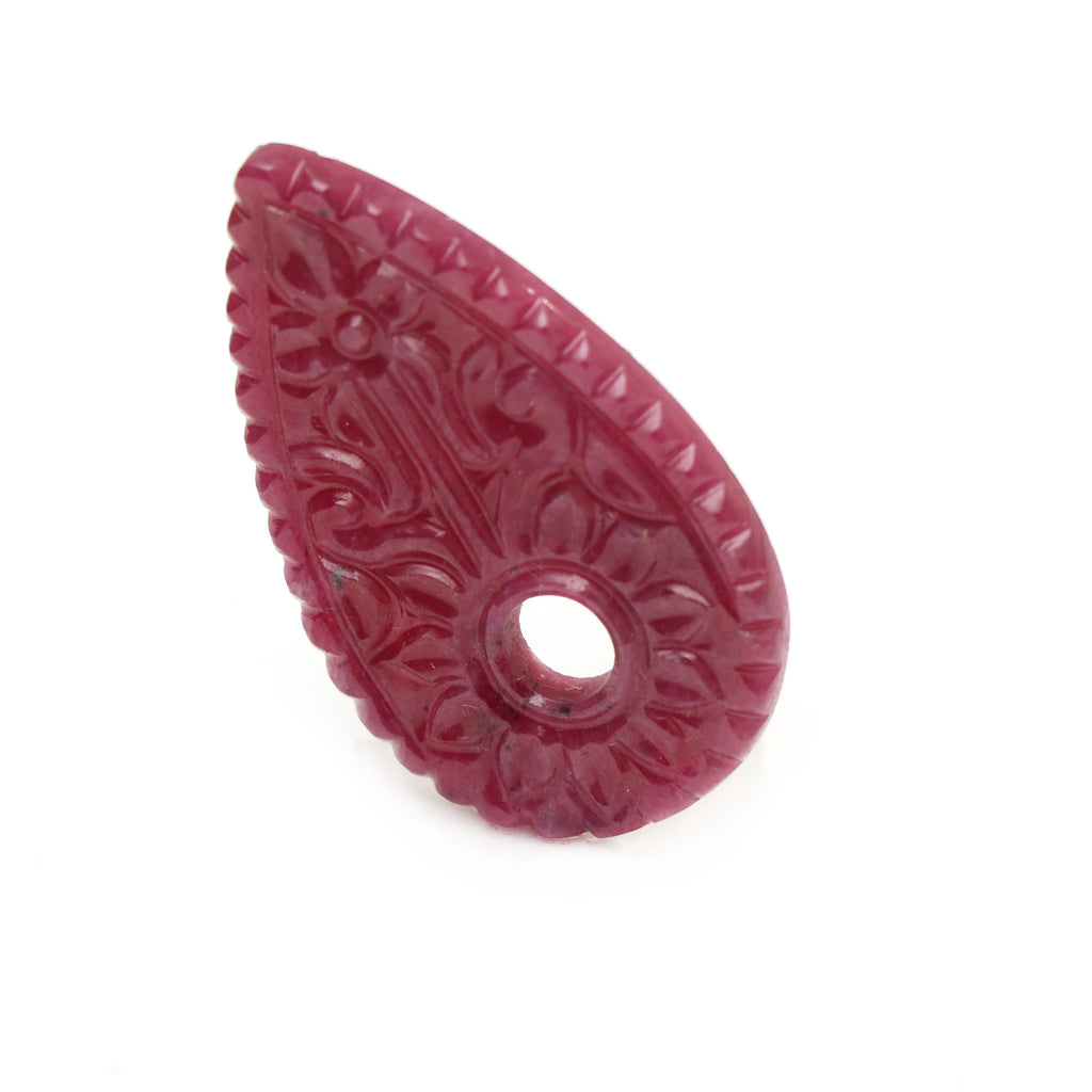 Natural Ruby Carving Pear Shaped Loose Gemstone - 27x43 mm - Ruby Pear, Ruby Carving Loose Gemstone, Pair (2 Pieces) - National Facets, Gemstone Manufacturer, Natural Gemstones, Gemstone Beads