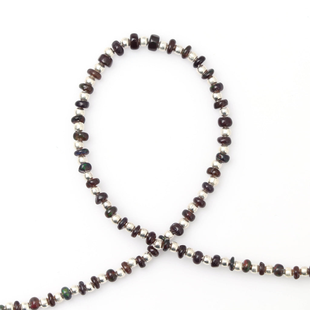 Black Opal Smooth Beads, Rondelle Beads, Smooth Beads, Black Smooth Opal- 3 mm to 3.5 mm - Black Opal-Gem Quality , 8 Inch, Price Per Strand - National Facets, Gemstone Manufacturer, Natural Gemstones, Gemstone Beads