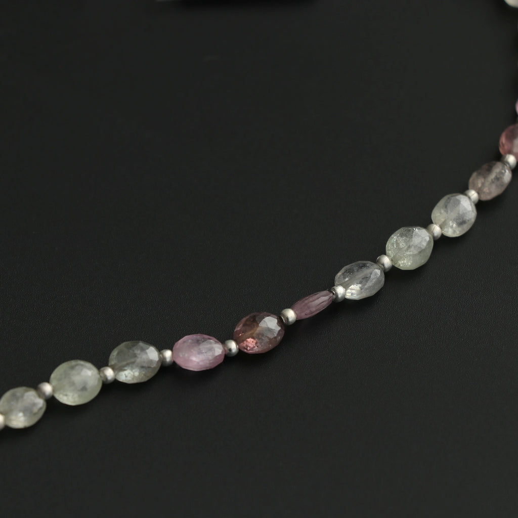 Multi Sapphire Faceted Oval Beads with Metal Spacer Balls 3x5mm to 4x7mm-Multi Sapphire Oval-Gem Quality,20 Cm Full Strand, Price Per Strand - National Facets, Gemstone Manufacturer, Natural Gemstones, Gemstone Beads