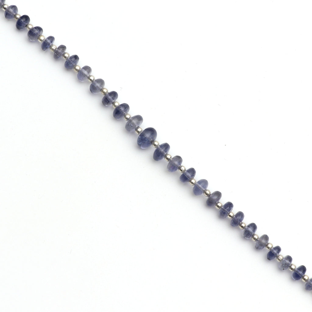 Iolite Smooth Roundel Beads With Metal Spacer Balls - 5 mm to 7 mm - Iolite - Gem Quality , 8 Inch/ 20 Cm Full Strand, Price Per Strand - National Facets, Gemstone Manufacturer, Natural Gemstones, Gemstone Beads