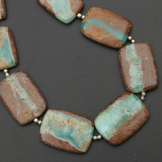 Green Opal Smooth Flat Rectangle Beads , 12x20 mm to 19x23 mm, Opal Jewelry Making Beads, 8 Inch/ 20 Cm Full Strand, Price Per Strand