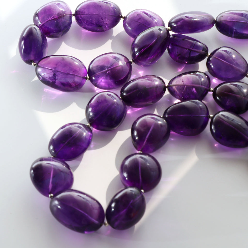 Natural Amethyst Smooth Tumble Beads - 12x13 mm to 21x30 mm - Amethyst Smooth Tumble, 4 Inch/ 8 Inch/ 16 Inch Full Strand, Price Per Strand - National Facets, Gemstone Manufacturer, Natural Gemstones, Gemstone Beads