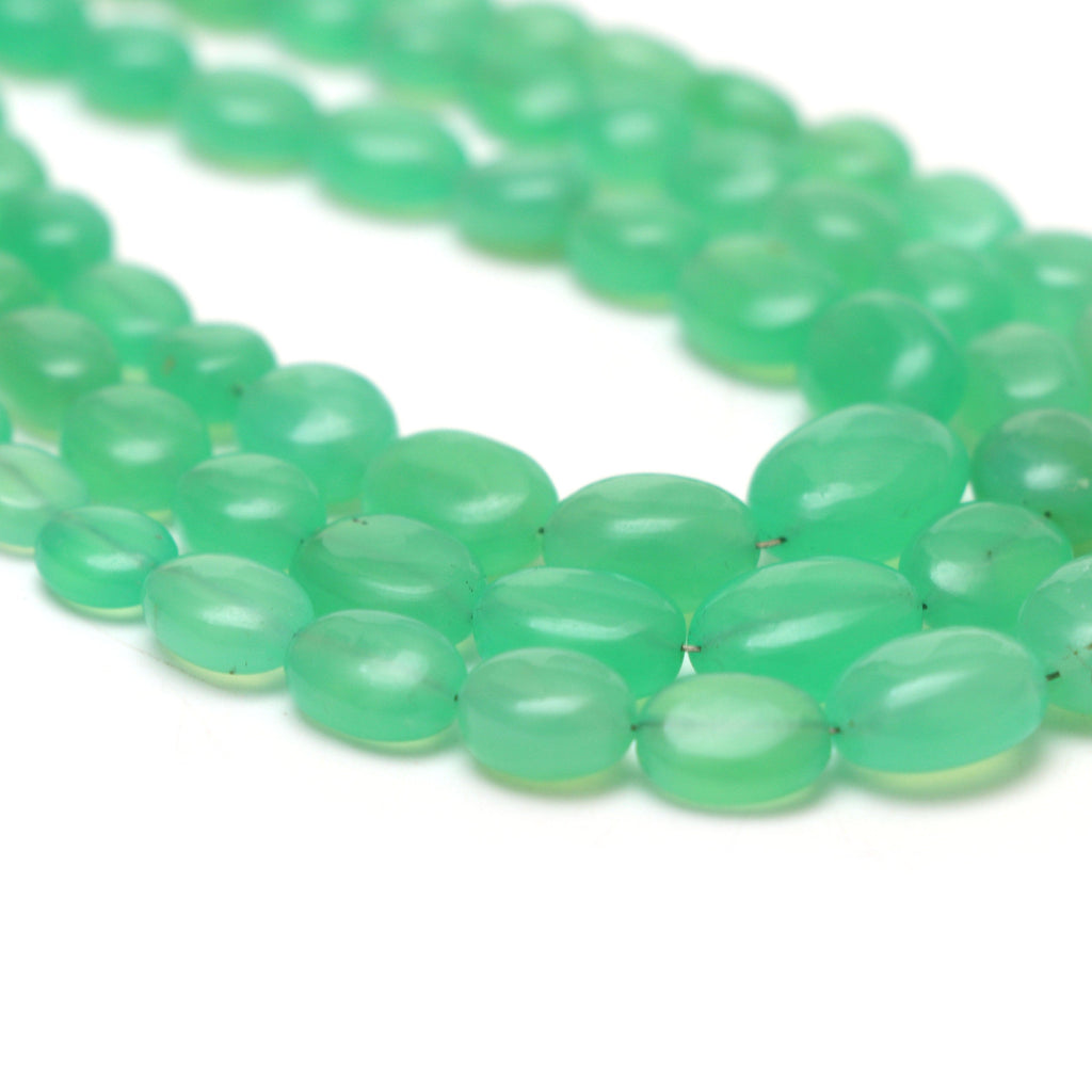 Chrysoprase Smooth Tumble Beads | 4.5x5 mm to 9.5x11.5 mm | Chrysoprase Gemstone | Gem Quality | 8 Inch/ 18 Inch Strand | Price Per Strand - National Facets, Gemstone Manufacturer, Natural Gemstones, Gemstone Beads