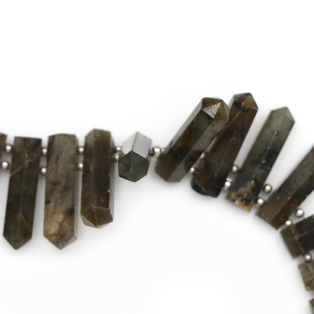 Labradorite Faceted Bullet Side Drilled Beads,20x5 MM to 26x6 MM, Natural Labradorite Bullet Graduated, 8 Inch - National Facets, Gemstone Manufacturer, Natural Gemstones, Gemstone Beads