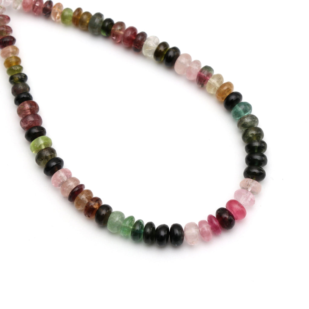 Multi Tourmaline Smooth Roundel Beads, Multi Color- 5mm to 6mm - Multi Tourmaline -Gem Quality , 8 Inch/ 20 Cm Full Strand, Price Per Strand - National Facets, Gemstone Manufacturer, Natural Gemstones, Gemstone Beads